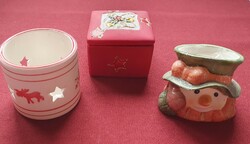 3db karácsonyi porcelán mécsestartó gyertyatartó doboz hóember dekoráció dísz