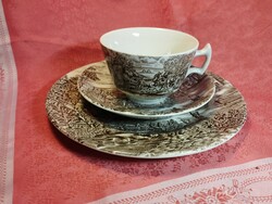 Angol jelenetes porcelán 3 darabos reggeliző