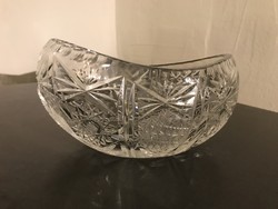 Czech carved lead crystal oval table decoration - retro glass dish