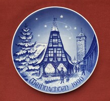 Bareuther Bavaria limitált szériás német porcelán akasztható fali tányér karácsonyi téli kép 1990