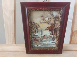(K) antique painting, waterfront house 21x15 cm with frame