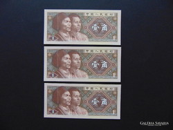 China 3 pieces 1 jiao unfolded - serial numbered banknotes