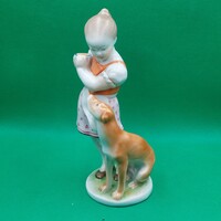 István Lőrincz figurine of a little girl with a Vizsla dog from Herend