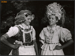 Larger size, photo art work by István Szendrő. Girls, Matyó in national costume, tard,