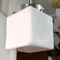 Bauhaus ceiling lamp renovated - milk glass cube shade /atrax/