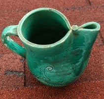 Marked green folk jug - earthenware jug