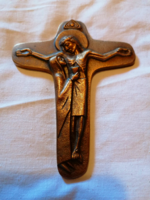 Bronze wall-hanging cross, crucifix, St. Veronica gives Jesus a drink