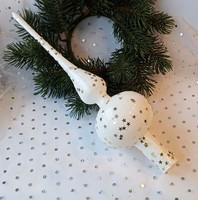 Régi fehér üveg karácsonyfa dísz csúcsdísz 27cm