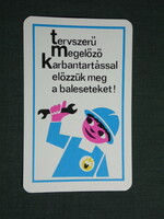 Kártyanaptár,SZOT munkavédelmi osztály,grafikai rajzos,humoros, védőeszközök, 1977,   (4)