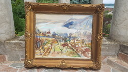 Zsigmond Uhrig: bend of the Danube, watercolor 40 x 50 cm, extra-story blondel picture frame