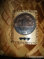 Budapest country house key holder on a wooden base that can be hung on a red copper wall, unused