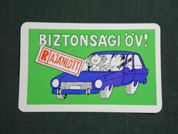 Kártyanaptár, Közlekedésbiztonsági tanács, grafikai rajzos, humoros, 1977,   (4)