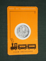 Kártyanaptár, OTP takarékpénztár,grafikai,rajzos, gőzmozdony, tízforintos, 1977,   (4)