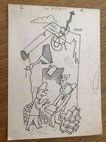 KASSO /Kassowitz Félix/ eredeti karikatúra rajza a Szabad Száj c. lapnak "Romváros",  24,5 x 15,5 cm