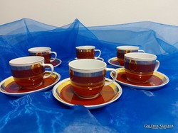 Hollóháza retro porcelain, coffee set for 6 people