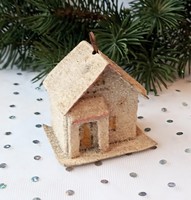 Régi sópapír ház karácsonyfa dísz 5x5cm