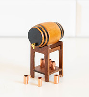 Vintage mini wine barrel with stand and glasses - doll furniture, dollhouse accessory, miniature, toy