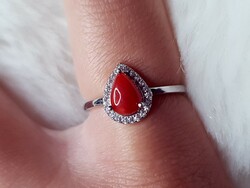 Beautiful silver ring with a red coral stone