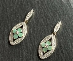 Genuine Natural Emerald Gemstone Earrings Sterling Silver 925, 14k Gold Plated - New