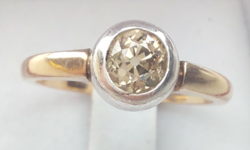 From 147T.1 HUF antique Hungarian brilliant 0.75 ct button ring 14k gold with 4.3g cognac colored stone 17s