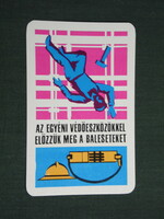 Kártyanaptár,SZOT munkavédelmi osztály,grafikai rajzos,humoros, védőeszközök, 1977,   (4)
