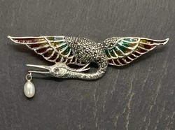 Huge fabulous silver art nouveau brooch with bird marcasite, silver /925/ --new