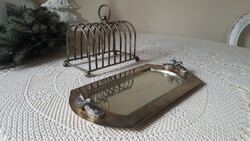French silver-plated toast holder with foie gras serving dish
