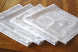 Old art deco damask napkin tea towel tablecloth set rose pattern 4 pcs 59 x 57