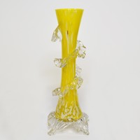 Bohemia yellow and white frilled glass vase