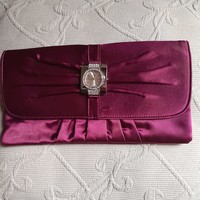 Satin pink vintage women's casual bag with clock ornament on the front, new