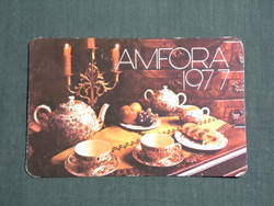 Kártyanaptár, Amfora Üvért vállalat, Zsolnay porcelán teás készlet, 1977,   (4)