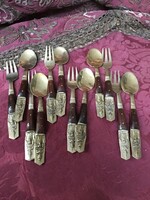 Thailand shiam buddha mocha and dessert 6+6 spoons and forks with traditional decoration