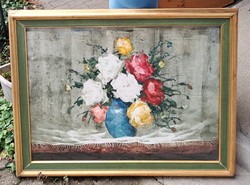 Károly Szegvár: flower still life (large oil painting with frame)