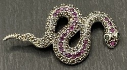 Huge beautiful snake, sterling silver brooch with ruby, emerald, marcasite/925/ --new