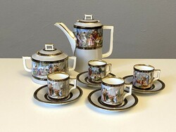 Antique Czech mocha coffee porcelain set with a romantic ancient scene