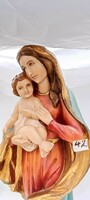 Virgin Mary with baby Jesus painted wooden statue