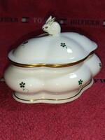 Beautiful Herend green floral porcelain sugar bowl bonbonier with bunny teeth