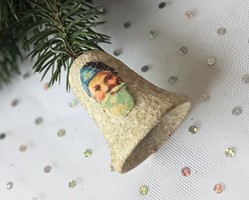 Régi sópapír papírmasé harang  karácsonyfa dísz 5cm