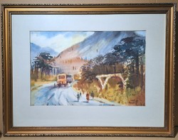 Miklós Osváth: on the road to Naples - 1989, Italy, watercolor in frame