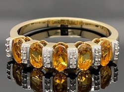 9 carat gold ring with gold beryl and diamond gemstones new