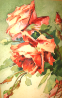 István Szüle: red roses, beautiful old watercolor picture