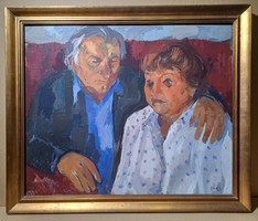 Kornél Zámbó (1938-): couple on the way home (oil painting with frame).