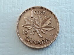 Kanada 1 Cent 1947 érme - Kanadai 1 Cent 1947 VI György Király külföldi pénzérme