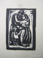Hungarian artist, xx: early century: family linocut, paper, 9 x 6.5 cm unmarked