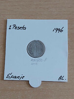 Spanish 1 peseta 1996 juan carlos i, alu. Small, in a paper case