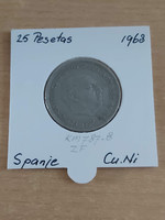 Spanish 25 pesetas 1957 (68) cuni, gral. Francisco franco in a paper case