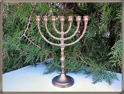 Antique Judaica solid copper menorah