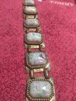 Beautiful old women's wide bronze bracelet with 6 large colored stones