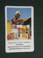Kártyanaptár, Fővárosi háztartási illatszer üzletek, Budapest, autóápolás, női modell, 1979,   (4)