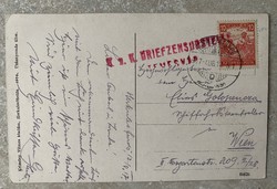 Herkulesfürdői levelezőlap temesvári tábori postai bélyegzéssel 1917